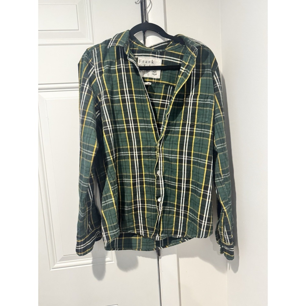 Frank And Eileen Women's Barry Green Plaid Cotton Button Down Shirt Sz L